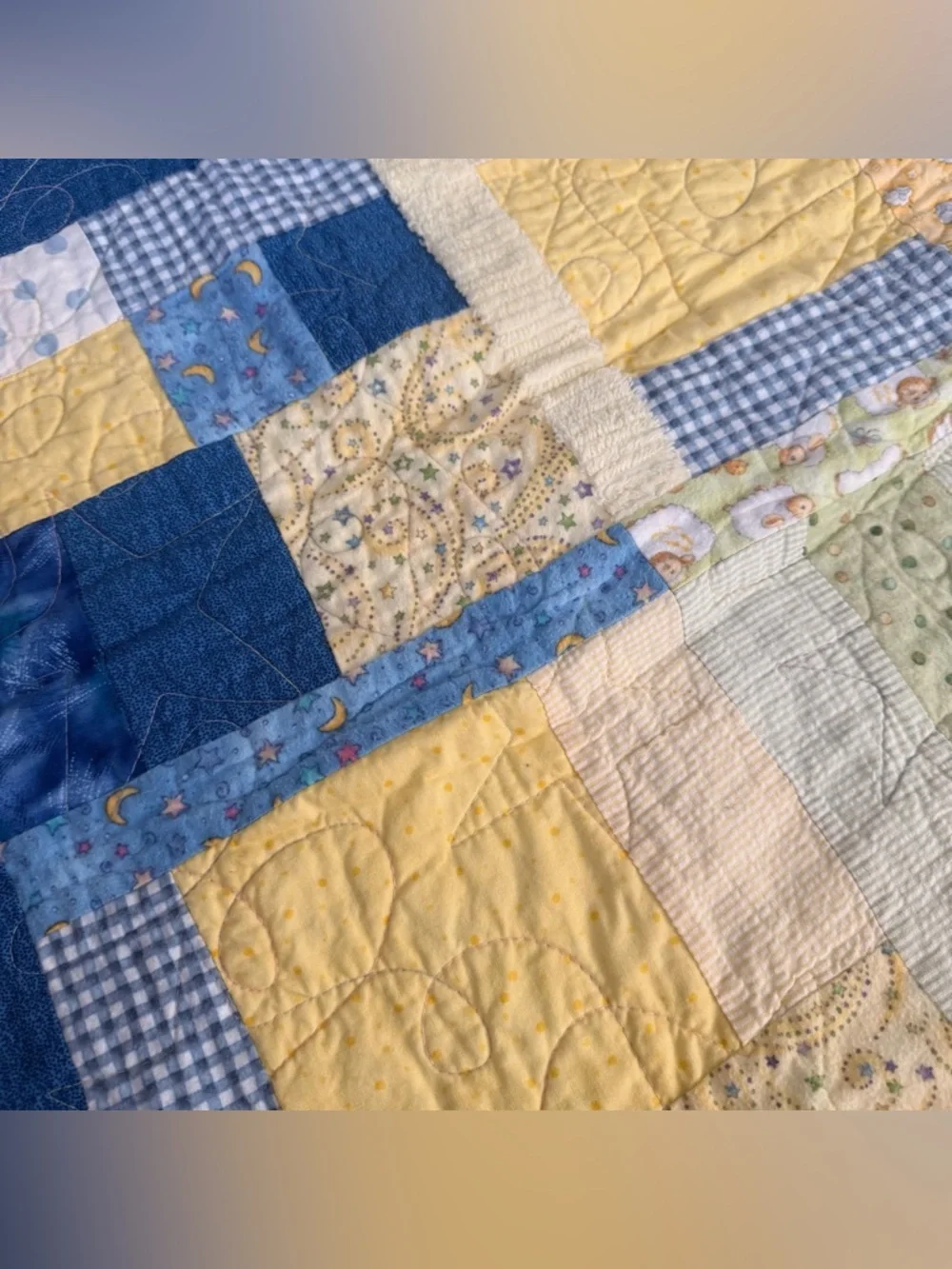 Handmade Patchwork Brick Throw Quilt Patch Yellow Blue Green Farm Animals 44x44